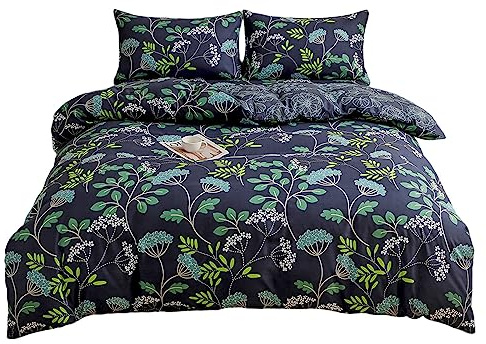Odot Juego de Ropa de Cama, Fundas de Edredón Impresión Planta - Juego Ropa de Cama con Funda de Nórdico y Funda de Almohada para Cama Individual y Matrimonio (200x200cm-3 Piezas,Plantar Flores)