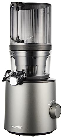 HUROM Centrifugeuse pour légumes et fruits, Slow Juicer, H201, pression à froid, moteur silencieux, facile à nettoyer, cadran intelligent, méga entonnoir de 2 l, sans BPA (titane)