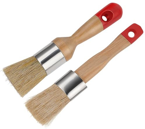 2 Pack Chalk Paint Brush Set, Chalk & Wax Paint Tool for Furniture, Folk Art & Home Décor, Reusable Flat & Round Brushes, Red