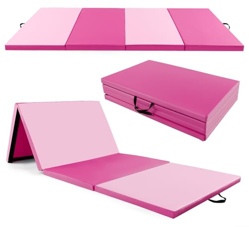 COSTWAY 300 x 117 x 5 cm mjuk golvmatta, vikbar gymnastikmatta, gymnastikmatta av PU med klätterstängning och bärhandtag, fitnessmatta, yogamatta, hem för gymnastik, yoga (rosa)