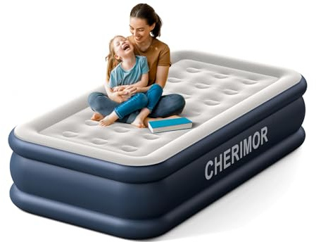 CHERIMOR Twin Air Mattress with Built in Pump, 18 Raised Thick Inflatable Bed, 440lb Comfort Support, Inflatable Blow Up Mattress with Carry Bag for Camping, Fast Self-Inflating Air Bed for Guest&Home