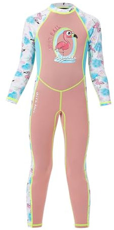 Maeau Girls Wetsuit Shorty 2mm Neoprene Thermal Swimsuit Kids Diving Suit One Piece Full Length Swimwear Sun Protection Rash Guard Boy Wet Suit with Front Zip Pink