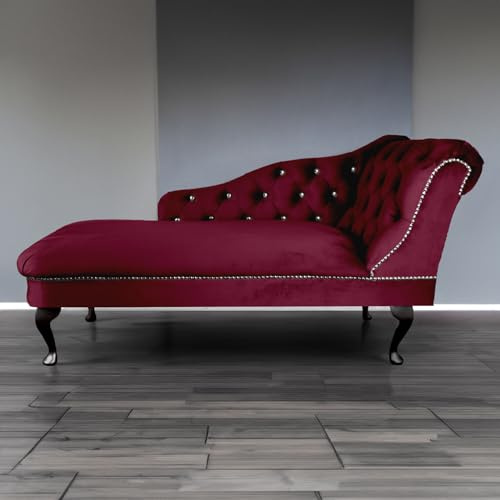 Paradise Furniture RegentTufted Chaise Lounge Sofa & Seating Handmade Velvet Living Room Bedroom Hallway Black Accent Chair (Right Hand, Winr)