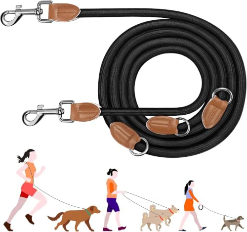 PETCOOZ 3 m Justerbart Spårlina för Medelstora & Stora Hundar (20–60 kg), Mjukt Handtag, 2 Karbinhakar & Säkerhetsringar, Multifunktionell Dubbelkoppel i Slitstark Nylon
