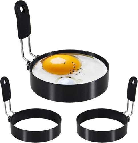 Egg Rings with Silicone Handle, Stainless Steel Egg Cooking Rings，Nonstick，For Frying Eggs and Egg Mcmuffins, Egg Mold For Breakfast