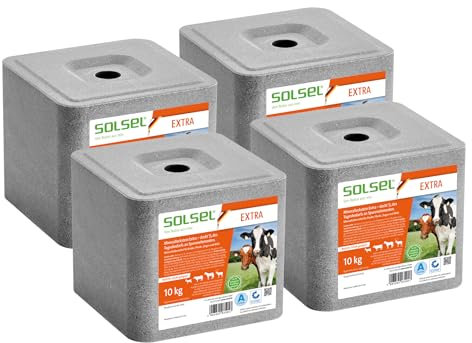 SOLSEL Leckstein EXTRA 1/3 40 kg für Rinder Pferde Ziegen Wild | 4 x 10 kg Essenzielle Mineralien & Spurenelemente | Fördert Vitalität und Gesundheit