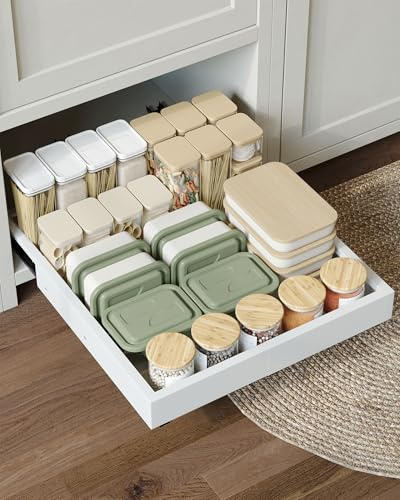 NETEL tiroir coulissant cuisine,extensible sur 4 côtés，plateau coulissant placard，tiroirs télescopiques，30-49.5cm Largeur, 41.5-55cm Profondeur,Fixation Autocollante ou par Vis,Blanc