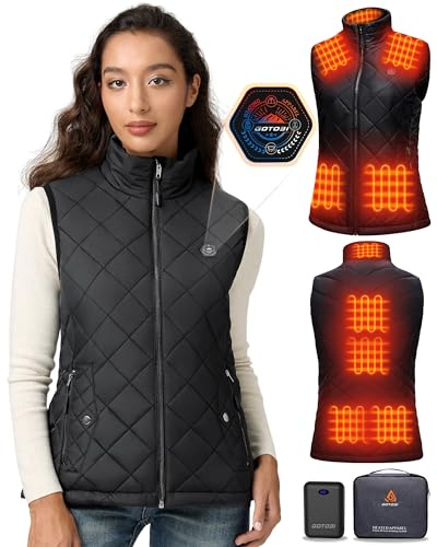 GOTOBI Women's Heating Vest with 16000 mAh 7.4 V Power Bank, Heated Vest with 9 Heating Zones and 3 Adjustable Temperatures, Heated Vest for Outdoor Activities, Hiking, Skiing, black, L