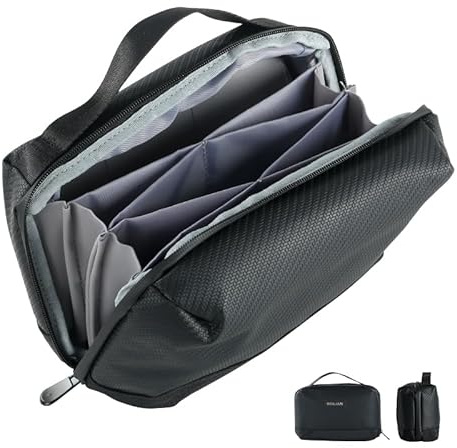 ACOPTON Electronic Organizer with Handle, Waterproof Tech Organizer Travel Case, Travel Cable Storage Bag for Charger, USB, Cords, Power Bank (Black)