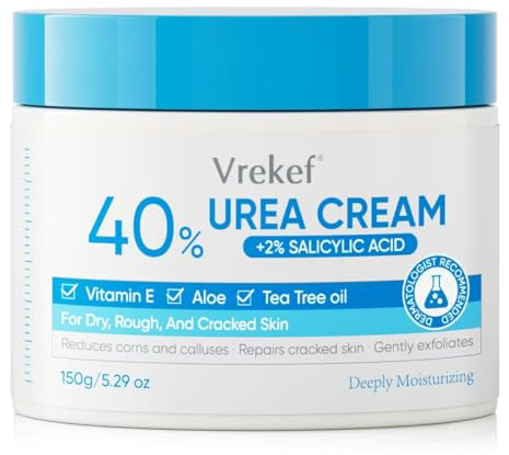 VREKEF Urea Cream 40% Plus Salicylic Acid 2%, Urea Cream 40 Percent for Feet Maximum Strength, Foot Cream for Dry Heels Cracked