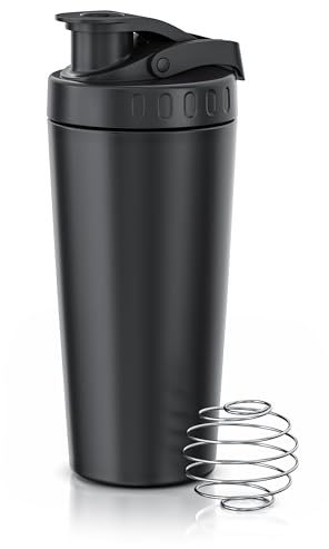 Arendo - Eiweiß Shaker Edelstahl 750ml – Protein Shaker mit Mixkugel - BPA frei – Mixbecher – Metall Premium Eiweißshaker – Tragegriff – spülmaschinengeeignet - to Go für Yoga Fitness Sport