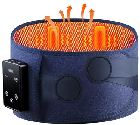Wärmegürtel Rücken mit 5000mAh Akku, Heizkissen Rücken Kabellos Massagegerät mit 4 Massagemodi & 3 Wärmestufen zur Linderung von Rückenschmerzen, Abschaltautomatik, Geschenk für Männer Frauen