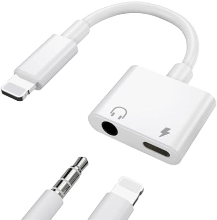 1PCS Headphone Adapter Compatible with iPhone,2 in 1 Lightning to 3.5mm Headphone Jack Adapter,Earphone Converter Aux Adapter Compatible with iPhone 14/13/12/11/XS/XR/iPad,not support call function