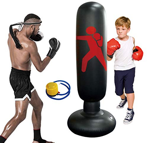 Sac de Frappe Enfant 160 cm pour Gonflable Debout Libre Colonne de gobelet Sac de Sable Kickboxing pour l'entraînement avec Pompe à air à Pied