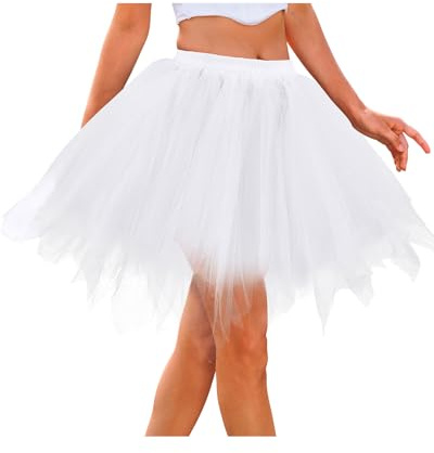 Womens Tutu Skirt Layered Tulle Dance Tutu Elastic Ballet Skirt Short Vintage Puffy Tutu White Small-Medium