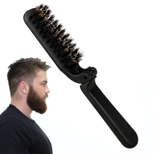 Spazzola pieghevole per barba – Spazzola antistatica per setole di cinghiale, dispositivo compatto e pieghevole per la cura dei capelli, capelli tascabili, per lo styling adatti ai viaggi