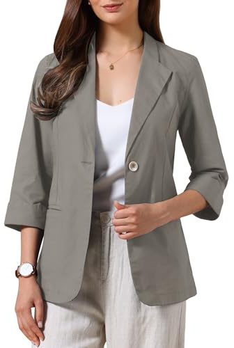 Allegra K Mujer Blazer Chaqueta Algodón Lino Manga 3/4 Casual Verano