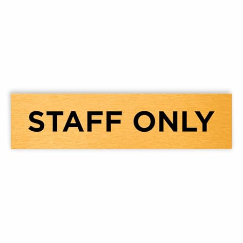 Slimline Aluminium Staff Only Door Sign from ViroDisplay® - Brushed Gold - 200 x 50mm - Durable Printed Surface - Self-Adhesive Fixing