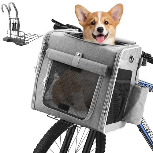 Xixter Cestino da bicicletta per cani, sicuro cestino per bicicletta con rete, cordino di sicurezza e supporti in metallo, strisce riflettenti per cani di piccola taglia fino a 10 kg, adatto per