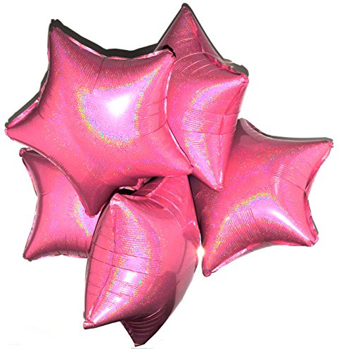 Happium Star holografiska folieballonger Paket med 5 helium 18 tum stjärnballonger folieballongset för födelsedagsfest Avläggande av examen Baby shower bröllopsdagsfestdekorationer (rosa)