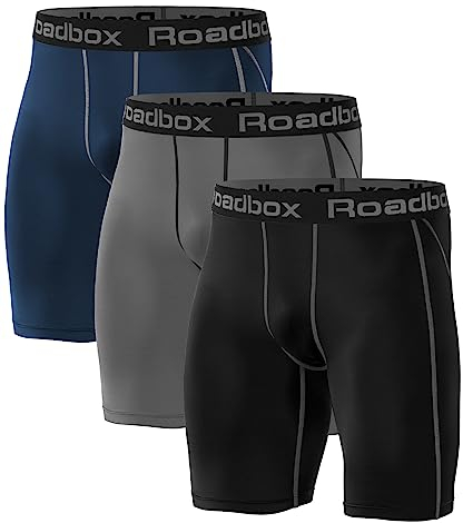 Roadbox 3er Pack Herren Kompressionsshorts, Schnelltrocknendes Baselayer Unterhose Tights Kurz Hose Laufunterwäsche XL 3er Pack: Schwarz, Grau, Marineblau