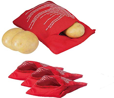 4 Pack Red Microwave Potato Bag Reusable Potato Pouch Cooker Perfect Bake Potatoes Just in 4 Minutes