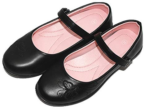 Forever Young Kids School Shoes Girls Black Flat Easy Fasten Pumps (Numeric_1_Point_5)