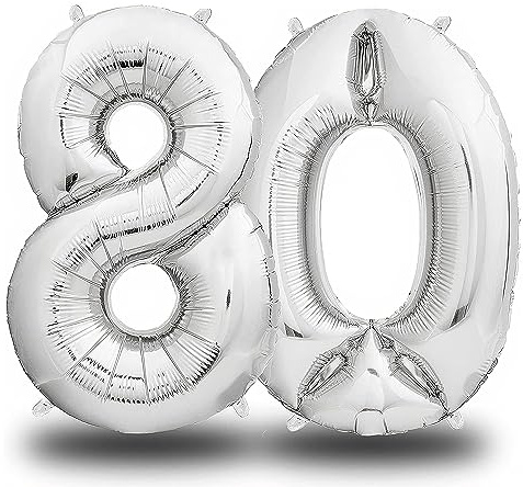 envami® Globo Número Plata - 100 cm - Vuela con Helio - Globo Número Cumpleaños - Decoración de Cumpleaños (80 Solo)
