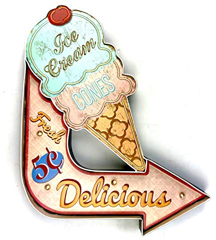 DiiliHiiri Eisdiele Leuchtschild Ice Cream Retro-Schild Wandschild im Vintage-Stil LED Schild Dekoschild Zubehör für Wohnkultur 50er Jahre Haus Dekoration Retro Leuchtkasten Metallhandwerk