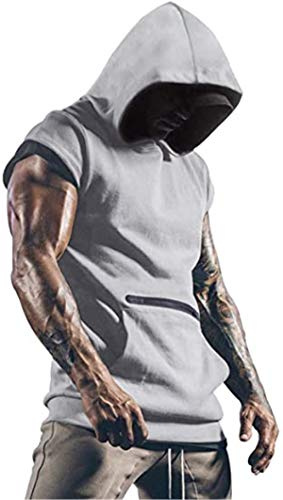 Cabeen Uomo Bodybuilding Felpa con Cappuccio da Palestra Fitness Canotta Sportivi Maglia Senza Maniche Gym Tank Top con Tasche