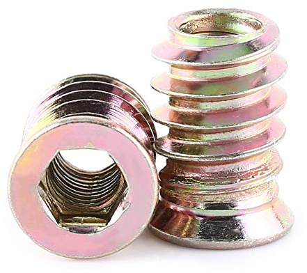 20Pcs Zinc Plated Carbon Steel Screw in Nut, Hex Socket Drive Threaded Insert Nuts for Wood Furniture(M6*17mm)