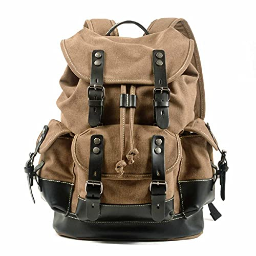 VZVABAG Canvas Echtleder Rucksack Backpack Reisen Wanderung Rucksäcke Schulrucksack Unisex mit Großen Kapazitäten