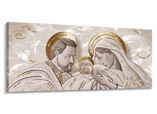 Lupia - Quadro Moderno Sacra Famiglia, su tela poliestere con brillantini Glitter, Natività BRILLANT 52x122 cm THE KISS SHABBY BROWN, Adatto per Soggiorno e capezzale Camera da Letto