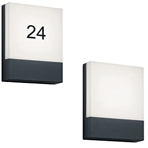 2-er Set moderne LED Außenwandleuchten/Hausnummernleuchten eckig, Anthrazit