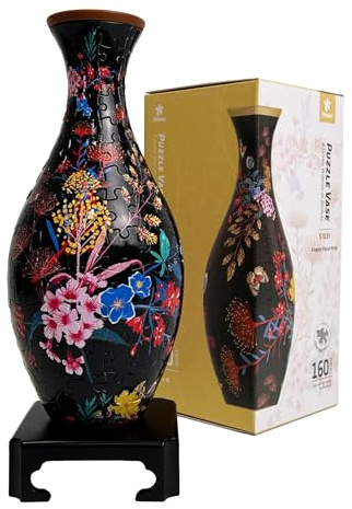 Pintoo 3D Puzzle Vase Unique Flower Vase Made By 160 Curved Plastic Puzzle Pieces House Warming Gift for Flower Arrangements and Home Decoration - [S1031] (Classic, Elegant Floral Print)