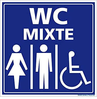 Panneau Information avec signalétique WC MIXTE femme, homme, PMR. Signalisation Information. Autocollant, PVC, Alu - 250 x 250 mm - Adhésif - Adhésif -