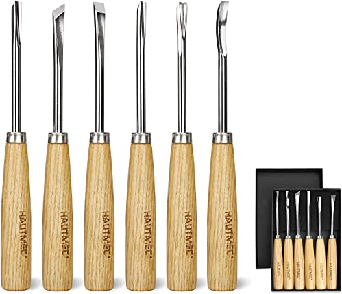 HAUTMEC Wood Carving Tools Set of 6, Wood Gouge Tools Set, Fishtail Gouges to Reach into Tight Spaces for Hobbyists or Professionals HT0236-WW