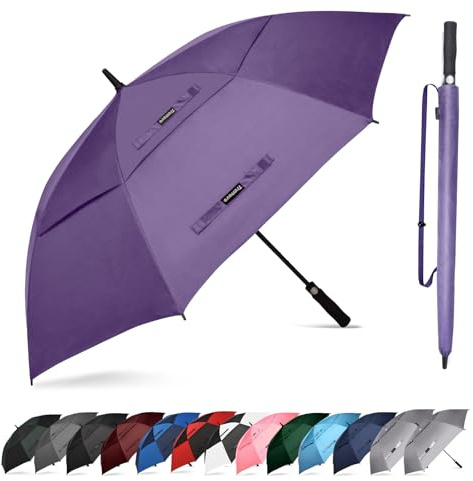 Trenovo Auto Open Golf Umbrellas 62/68/72 Inch Extra Large Oversize for Business & Home, Ventilated Double Canopy Windproof Waterproof Stick Umbrella for Rain & strong wind-Purple