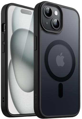 JETech Magnetic Case for iPhone 15 6.1-Inch Compatible with MagSafe, Translucent Matte Back Slim Shockproof Phone Cover (Black)