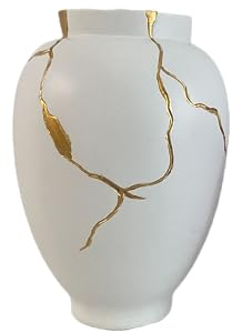 White & Gold Vase Inspired by Kintsugi Japanese Art Tapered Classic Bag Flowervase For Dried Flowers Decoration (Classic)
