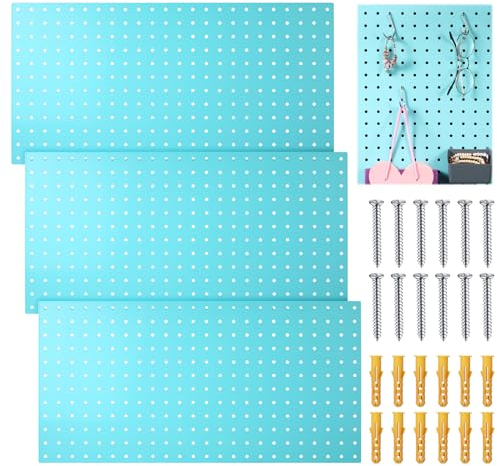 Tandefio Stecktafeln für die Wand, große Metall-Stecktafel mit 12 Schrauben, Stecktafel, Wand-Organizer für Werkbank, Geschäft, Büro, Küche, Werkzeugaufbewahrung, Blaugrün, 3 Stück