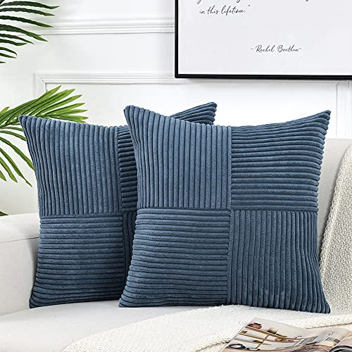 FDTERN 2er Set Denim Blau Kordsamt Kissenbezug 60x60CM Weich Moderne Dekorative Kissenbezüge Kissenhülle Dekokissenbezug Sofakissen Dekokissen Boho Deko für Sofa Schlafzimmer Wohnzimmer Bett