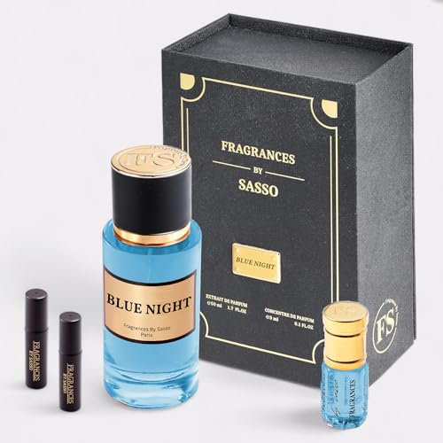 Parfum AMBRE ROYAL Senteur de NUIT – FRAGRANCES BY SASSO – Coffret Luxe – Extrait De Parfum 50 ml + Musc 3 ml + 5 Échantillons OFFERTS – Coffret Cadeau Homme – Collection Privée