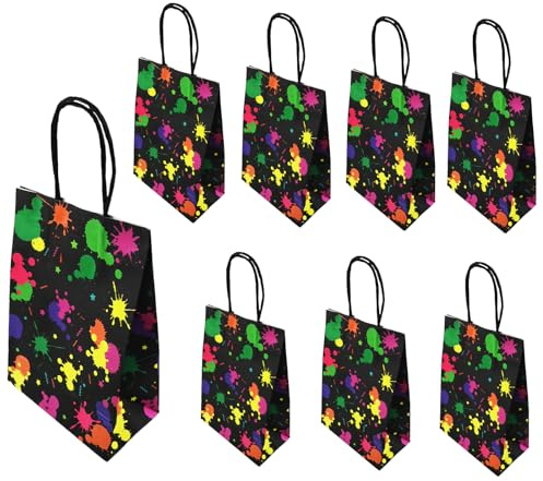 8Pcs Glow Neon Party Gift Bags, Glow in the Dark Birthday Bags, Kraft Paper Party Bags, Glow In Dark Party Candy Bags, Fluorescent Colored Paper Bags, Paper Party Bags for Birthday Decorations