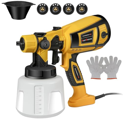 Pistola Pintura, 800W HVLP Pistola de Pintura Electrica con Contenedor de 1400ml, 4 Boquillas de Latón, 3 Patrones, Control de Flujo, Pulverizador Pistola para Pintar Paredes, Techos, Muebles