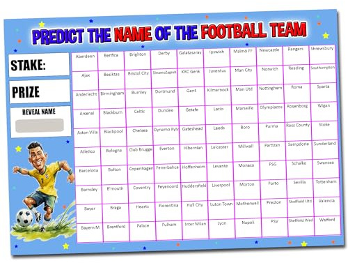 Perfect Message Football Team Scratch Cards Fundraiser, 100 Names, A4 Size, 300gsm High Gloss Card, Random Team Names Behind Scratch card