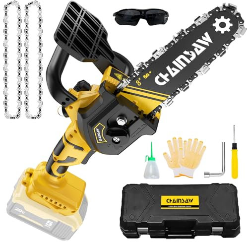Mini motosierra inalámbrica de 8 pulgadas compatible con batería Dewalt de 18 V y 20 V, engrasador automático sin escobillas, motosierra eléctrica pequeña portátil de mano con cadena para cortar