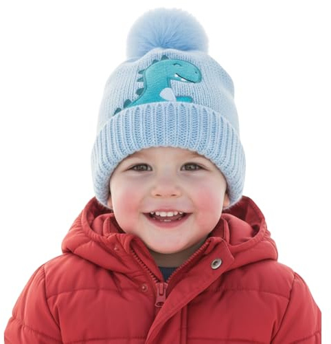 A2Z 4 Kids Dinosaurie Mössa Sväng Upp Stickad Pom Hatt Lättvikt Mjuk Skinna - Hat KH1201 Blue One Size