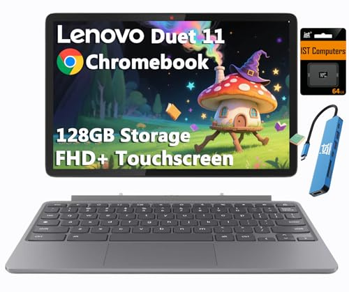 Lenovo Chromebook Duet Gen 9 11 FHD+ 2-in-1 Touchscreen Tablet Laptop (8-Core MediaTek Kompanio 838, 4GB, 128GB Storage (64GB+64GB SD), Detachable Keyboard) 8MP Webcam, IST HUB, Wi-Fi 6, Chrome OS