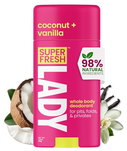 Super Fresh Lady Natural Deodorant for Women | Aluminum Free, Whole Body Deodorant Stick, Perfect for Armpits, Underboob, Crotch & Lady Parts | Coconut + Vanilla